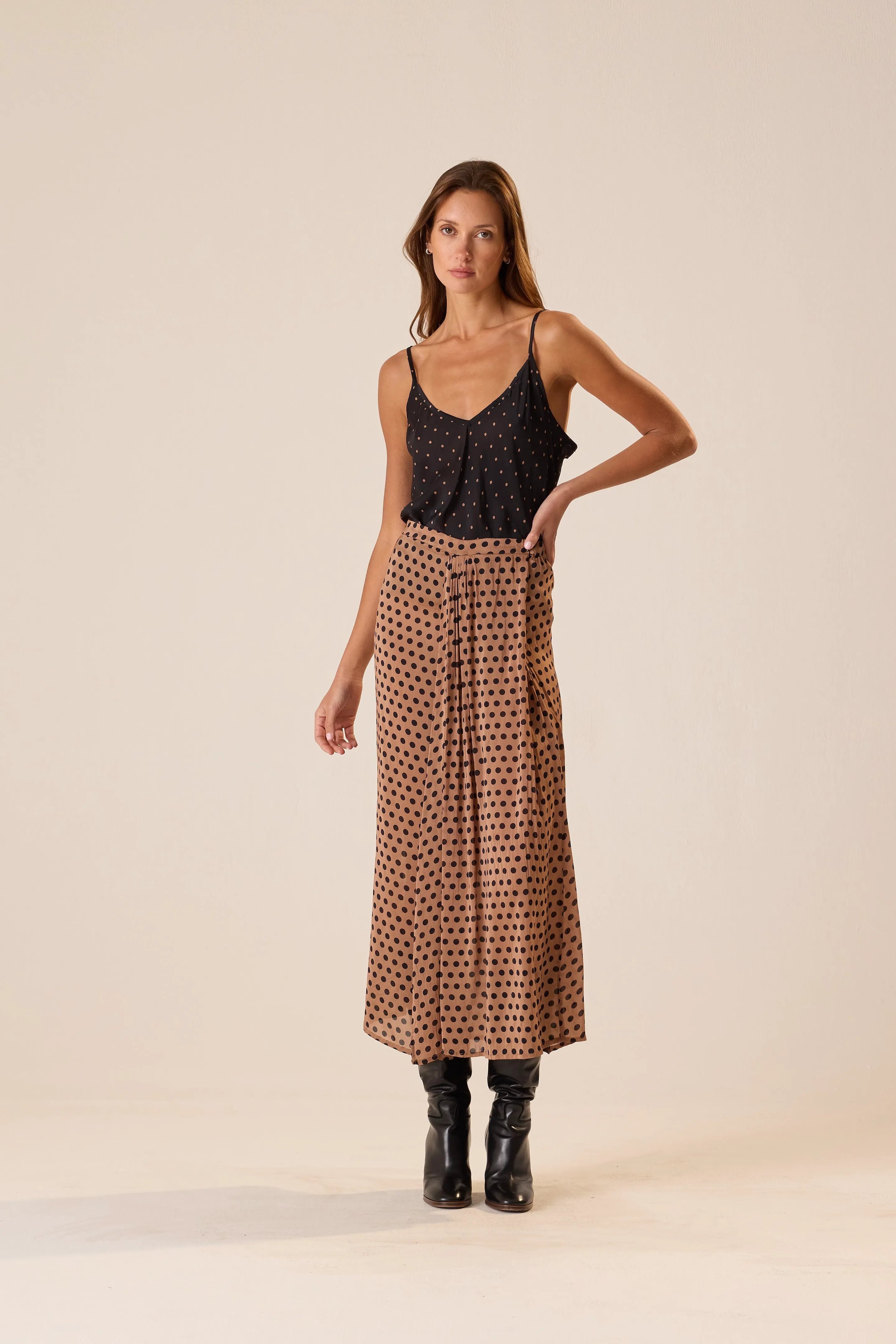 PETITE POLKA DOT BLACK & TAN
