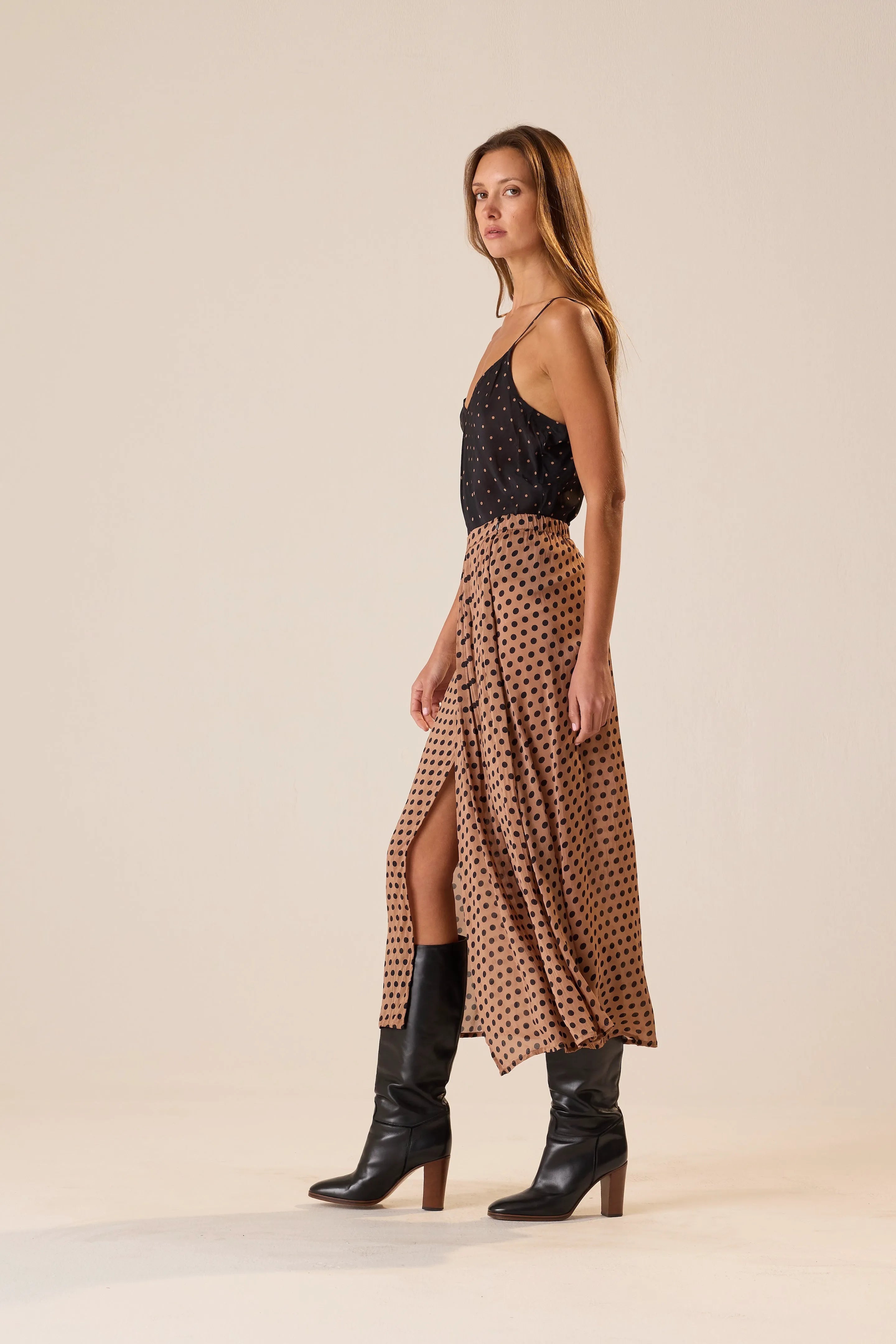 PETITE POLKA DOT BLACK & TAN